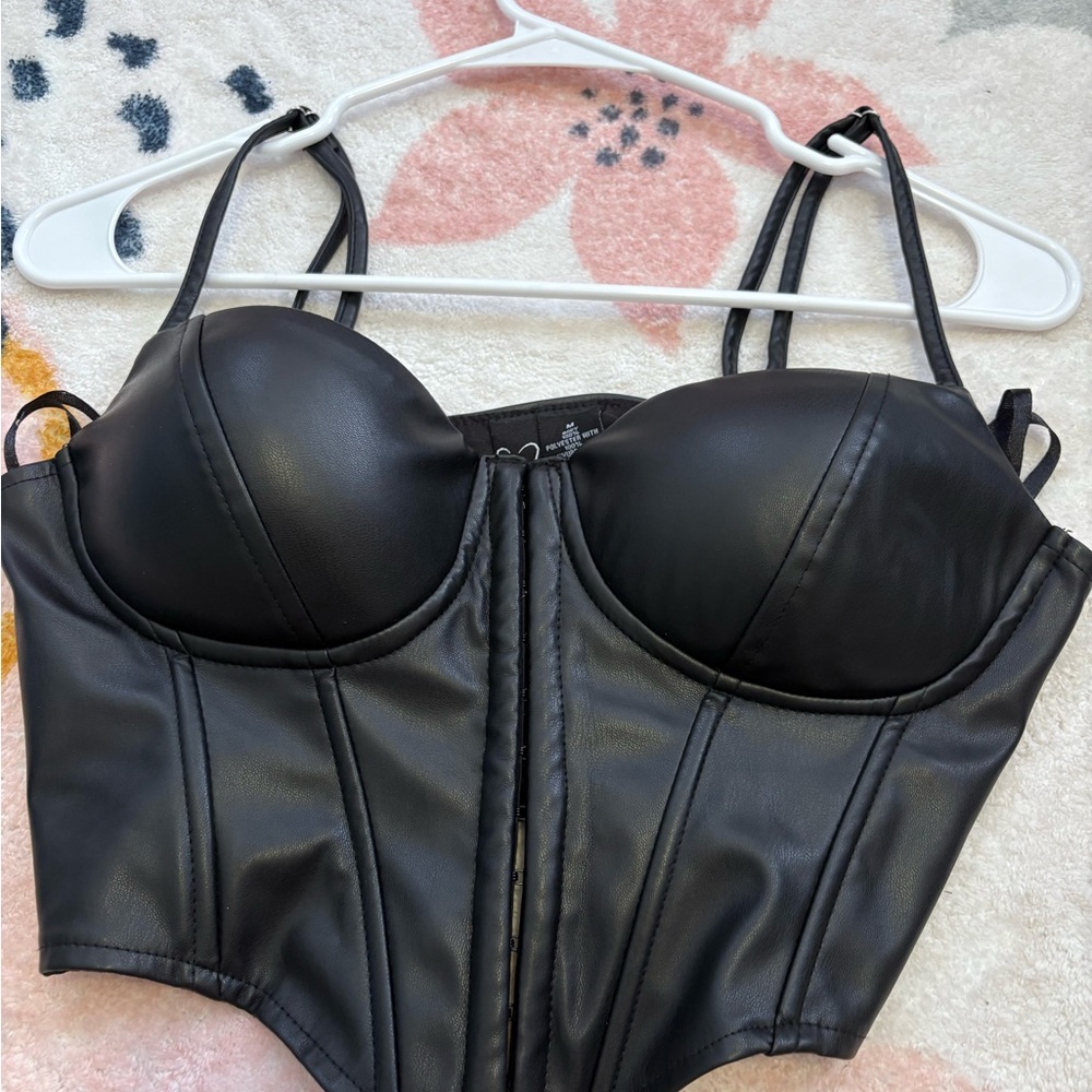 Black Faux Leather Bustier Top